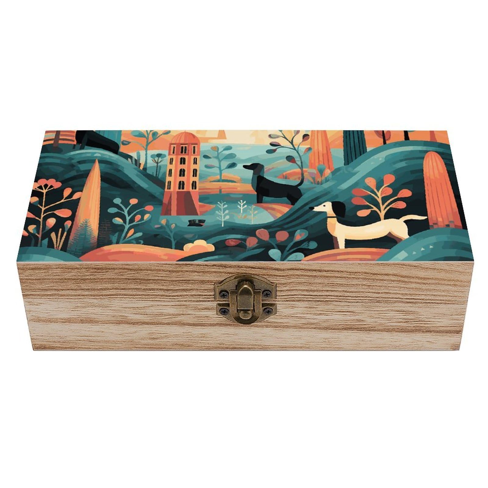 FWJZDSP Wooden Storage Box Dachshund Pattern Wood Gift Box with Hinged Lid Vintage Decorative Jewelry Boxes Memory Box for Jewelry Art Hobbies Home Storage Treasure Keepsake Gift 7.9''x3.9''x2.3''