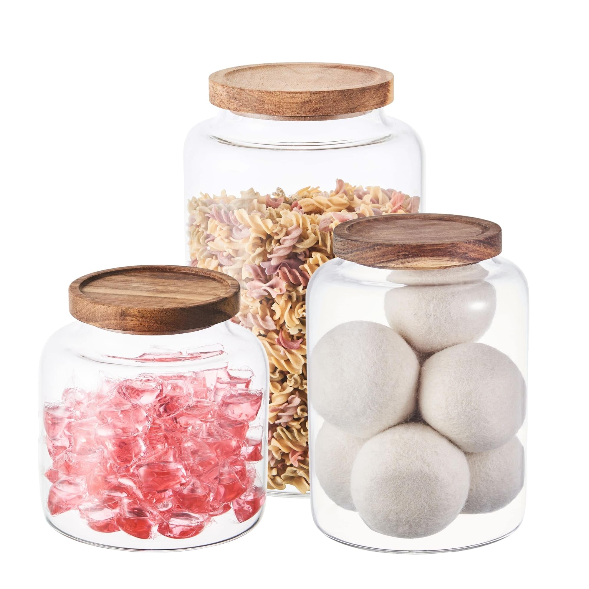 Eden & Willow Transparent Large Glass Storage Jar With Airtight Acacia Wooden Lid And | Borosilicate Glass Container For Kitchen Organisation (3, 2L + 2.5L + 3L)