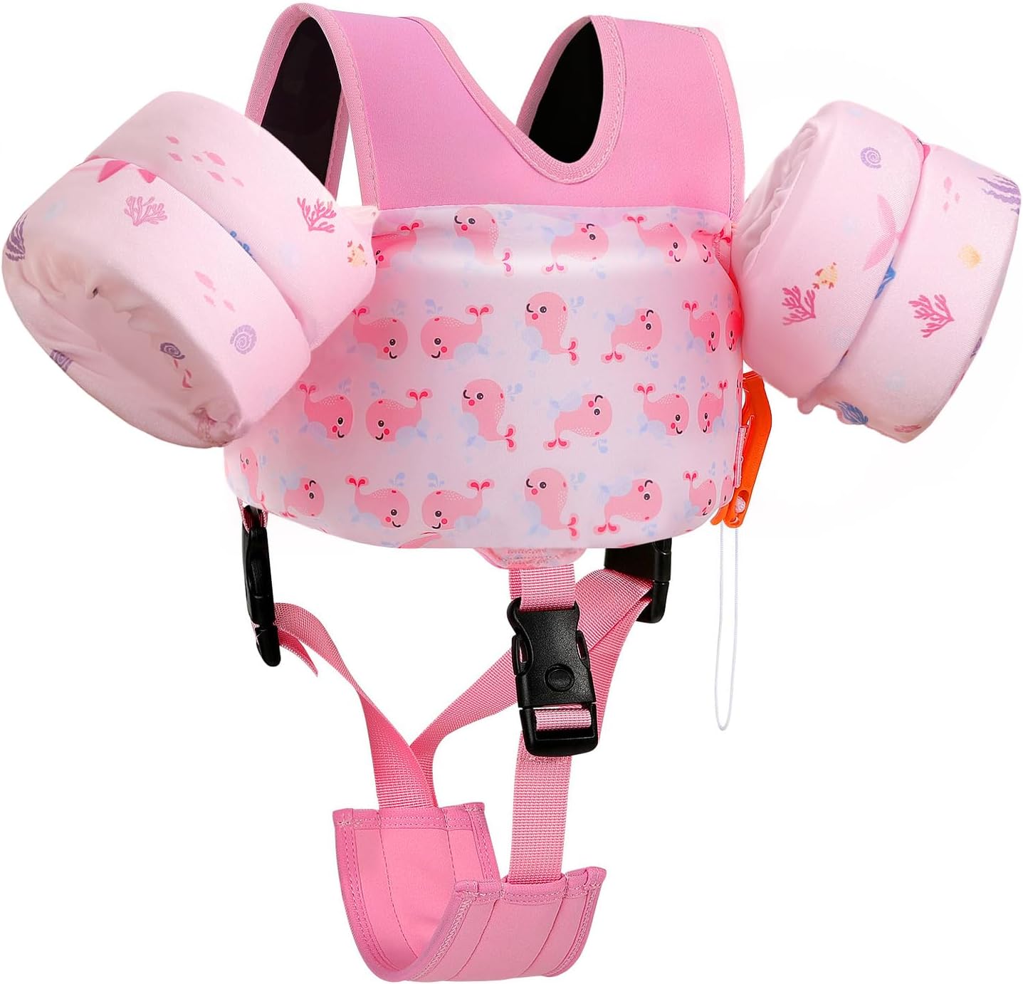MoKo Swim Arm Floaties 15-30 lbs, Toddler Swim Vest for Kids Cartoon Swimming Water Wings with Crotch Strap, Pool Float Vests Sleeves Shoulder Straps Arm Band for Children, Baby Pink Whale
