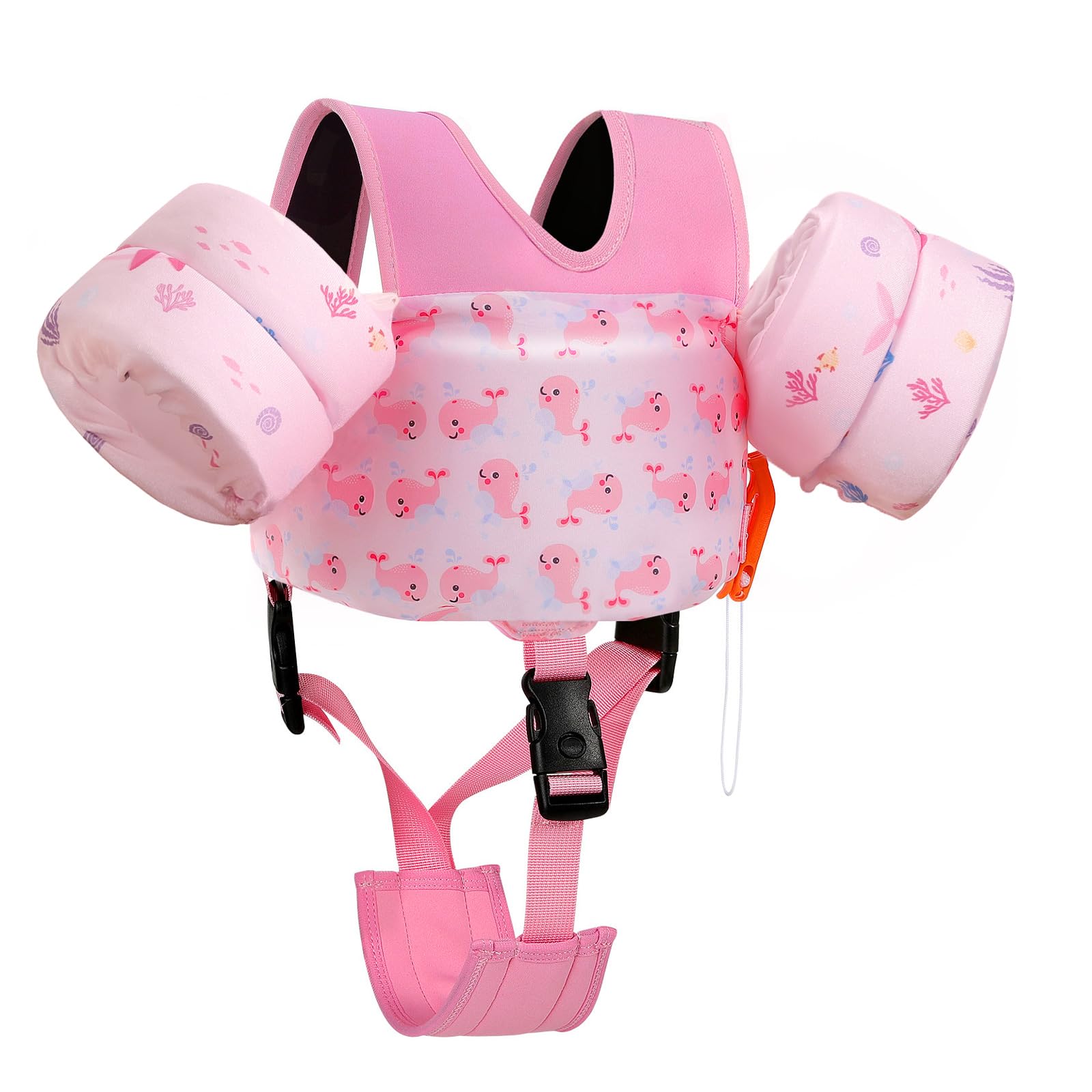Swim Arm Floaties 15-30 lbs, Toddler Swim Vest for Kids Cartoon Swimming Water Wings with Crotch Strap, Pool Float Vests Sleeves Shoulder Straps Arm Band for Children, Baby Pink Whale