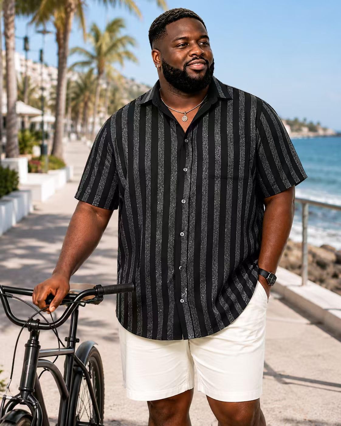 EVEDESIGN Mens Big and Tall Short-Sleeve Button-Down Casual Shirt Plus Size