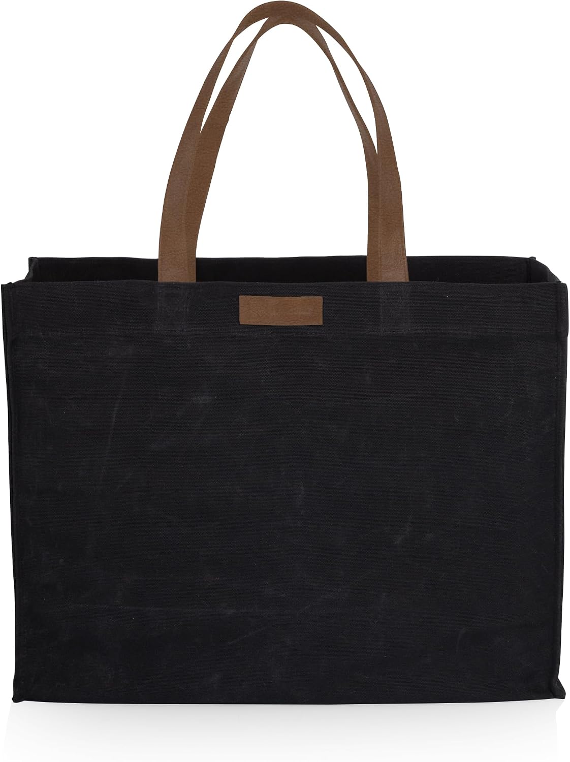 PICNIC TIME Unisex Market Waxed Canvas Tote With Leatherette Handles, Versatile Large Canvas Tote, Heavy-duty Oversized Travel Beach Bag