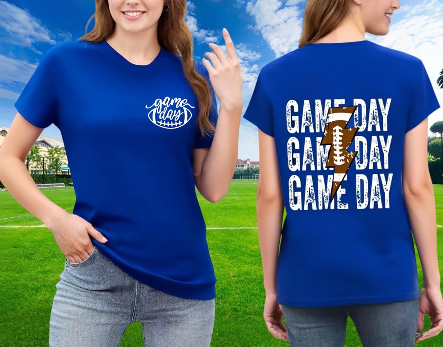 Football Shirts for Women Game Day Tshirt Sport Mom Shirts Sunday Funday Gameday Sport Season Gifts Casual Tees - Image 2