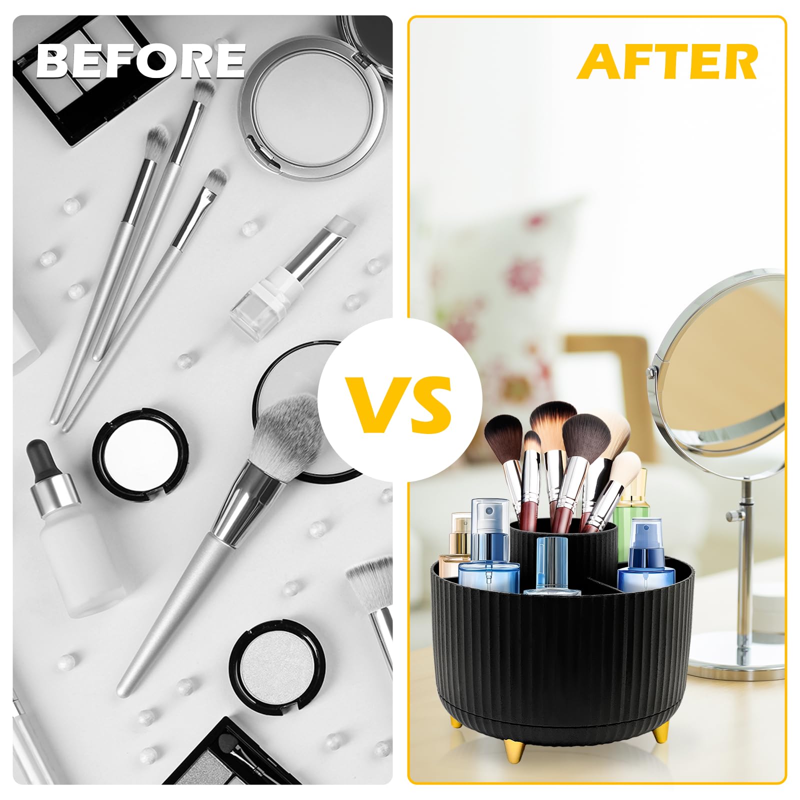 HVIHWI 360° Rotating Makeup Organiser, Make Up Brush Holder with 5 Compartments, makeup storage organiser - Image 4