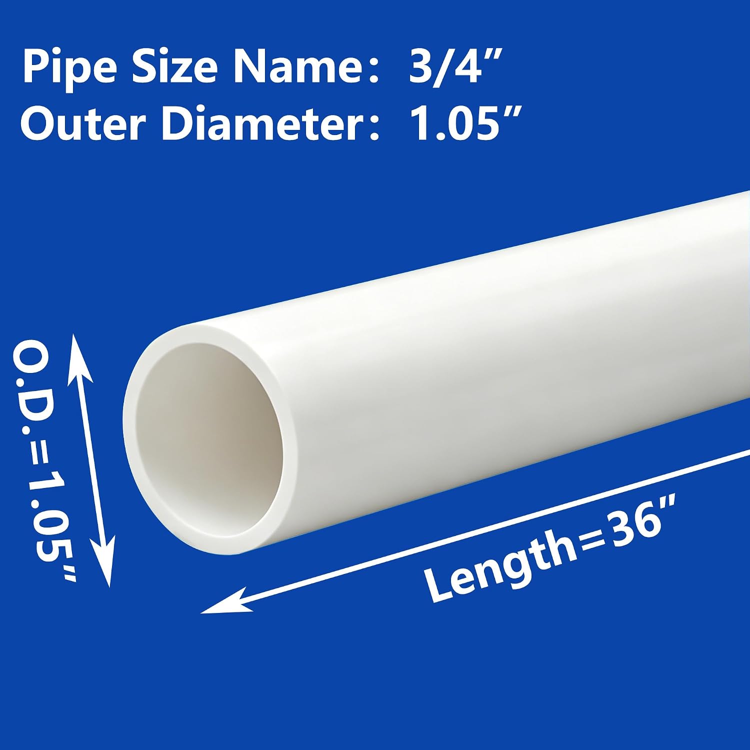 6Pcs 3/4 Inch Outside Diameter 36" Long PVC Pipes，White Sch40 Industrial PVC Pipes for Home,Garden, Farm, Greenhouse, DIY Projects [3/4" x 36"L]