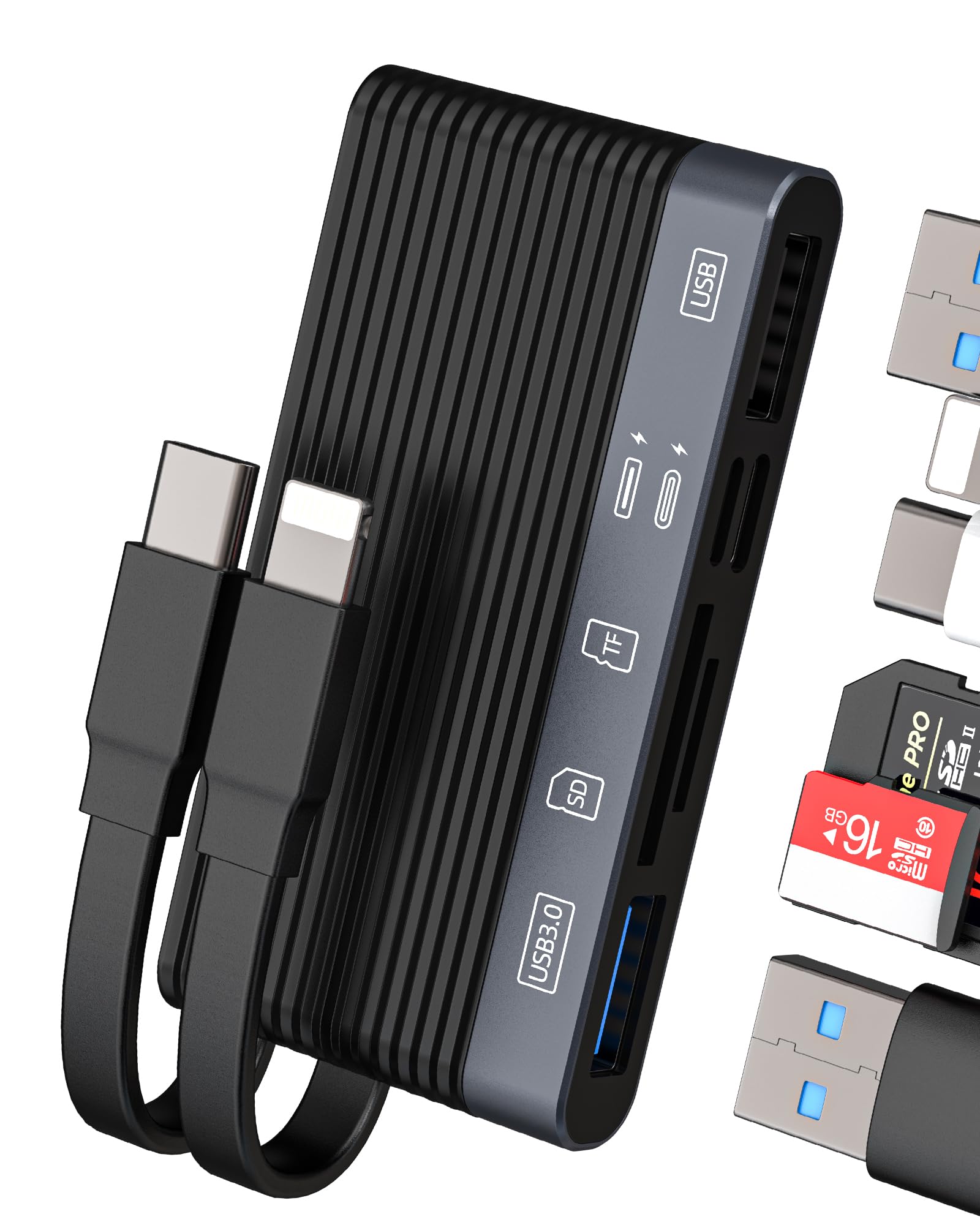 SD Card Reader for Iphone 17 16 14 Pro Max (6in1)USB C Lightning to TF OTG Cable Charger Adapter Digital Camera Micro SD Memory Stick Photography Accessories for Ipad for Apple Compatible with Samsung-image-15