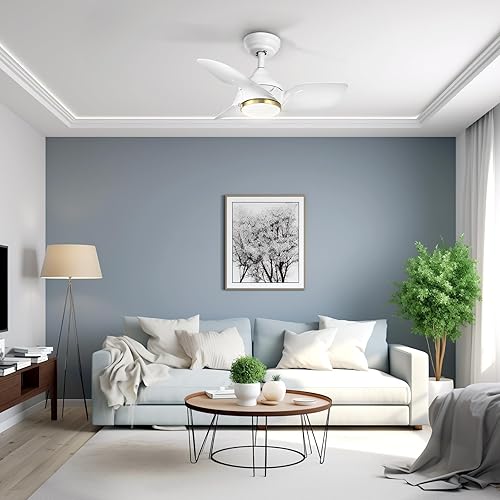 Miniatura 6 de YITAHOME Ventiladores de techo blancos con luces y control remoto, ventilador de techo pequeño y moderno de 26 pulgadas con motor silencioso CC