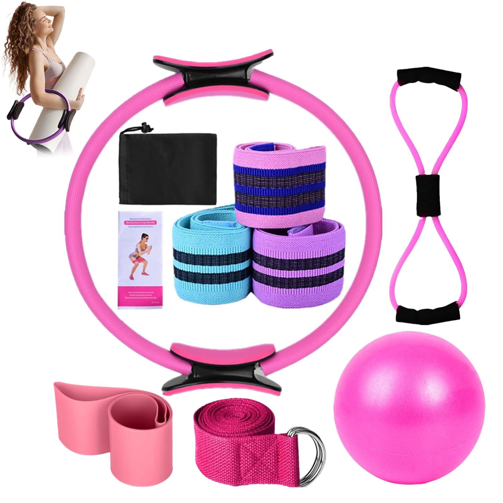 Better Me Pilates Essentials Kit for Women, 11-Piece Better Me Pilate Essential Kit, Booty Bands for Working Out Glutes Yoga Ball 25cm Figure 8 Resistance Band Yoga Bands for Stretching