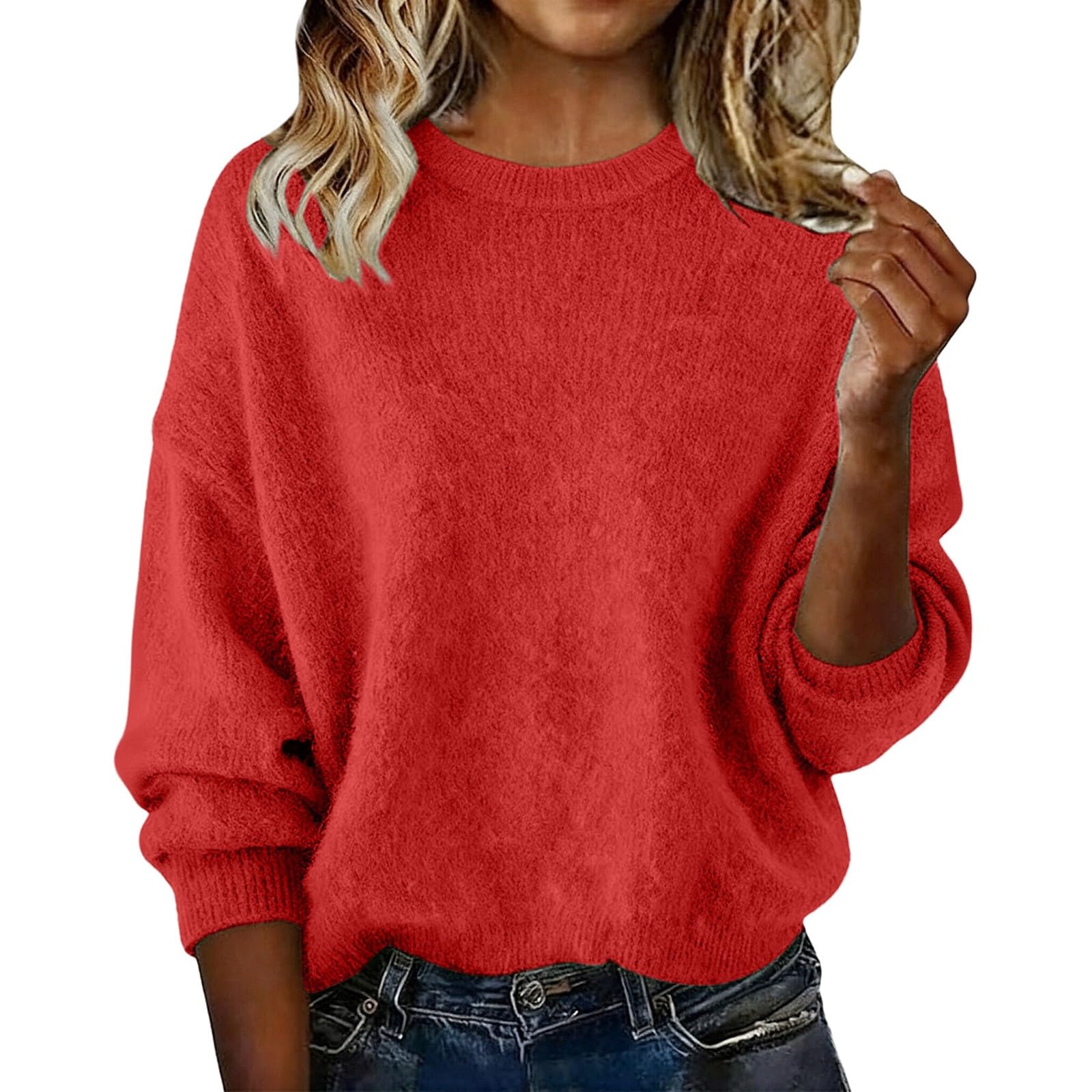 Crewneck Cashmere Sweaters for Women Casual Soft Pullover Sweater Cozy Loose Wool Long Sleeve Tops 2025 Winter Clothing