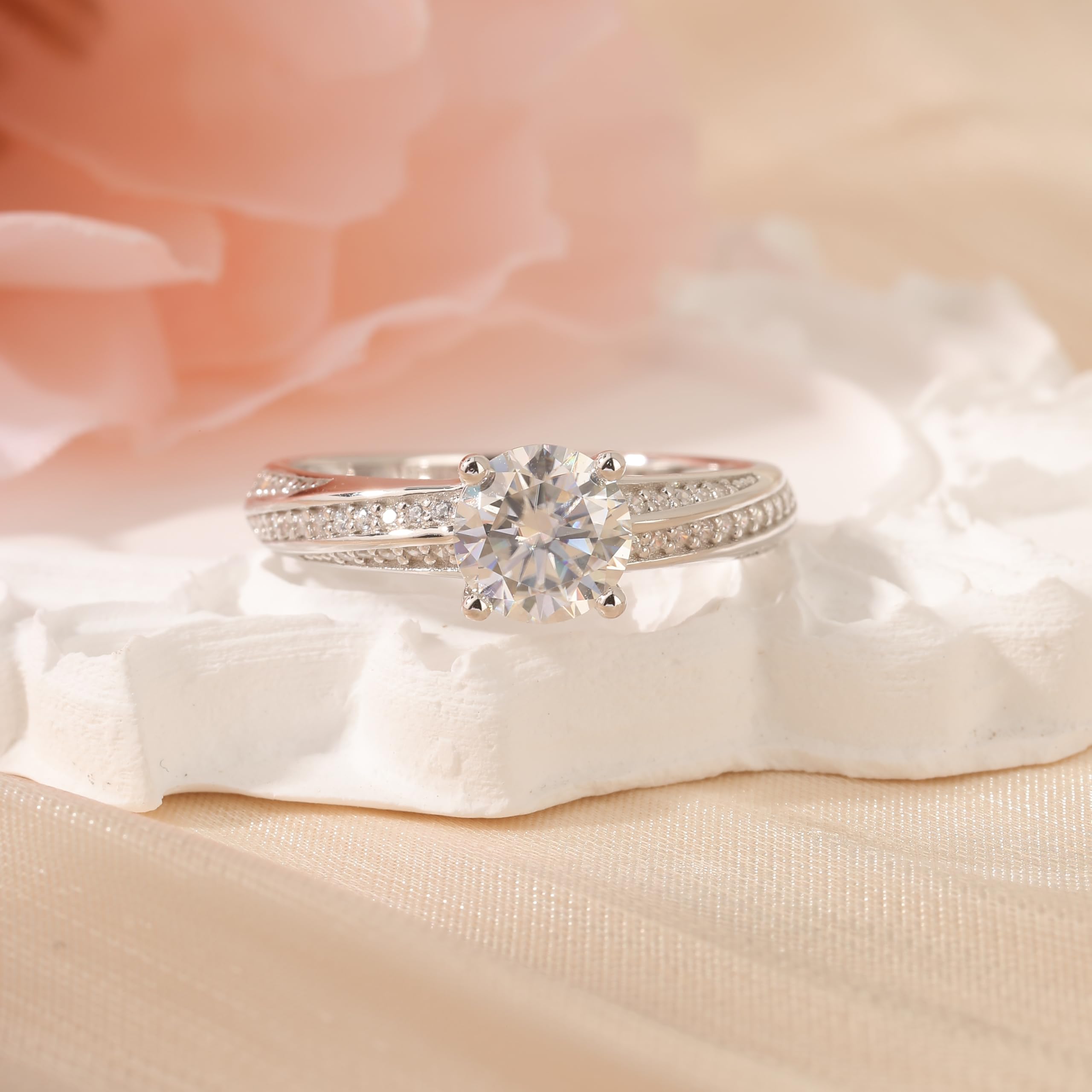 Damen Moissanit Ring Rundschliff Diamant Solitärring Klassisch Knoten Verlobungsring 925 Sterling Silber Ehering mit Stein Ewigkeitsring für Versprechnung Valentinstag Hochzeit