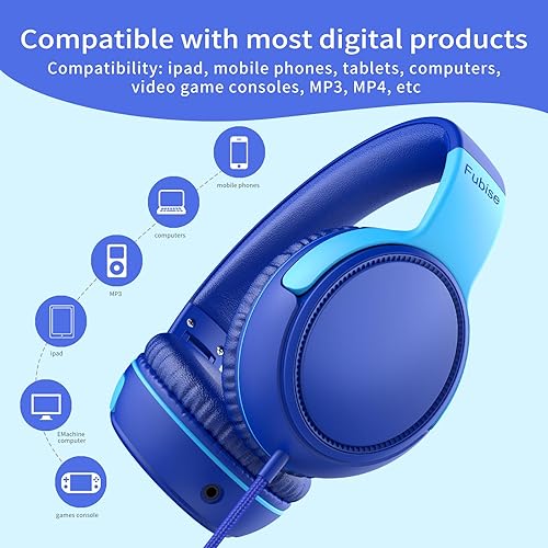 Miniatura 5 de Auriculares para niños con cable para la escuela, auriculares plegables con cable para niños con micrófono, limitador de volumen de 85 dB94 dB,