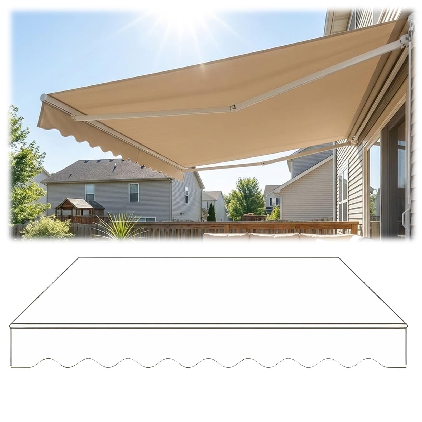 Auvent rétractable de rechange blanc 4,9x3m en polyester imperméable