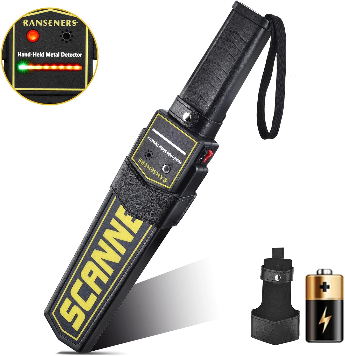 RANSENERS Hand held Metal Detector Wand,Handheld Metal Detector Wand Security Scanner,High-Sensitivity Security Wand Metal Detector,Battery Powered, Security Wand Body Scanner with Light