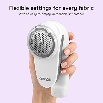 Conair Fabric Shaver and Lint Remover, Rechargeable Portable Clothes Shaver with 3 Settings, Fuzz Remover for Sweaters, Clothing, and Furniture, Large 2-Inch Shaving Head, White