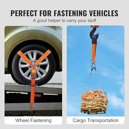 Miniatura 6 de VEVOR Kit de correas de amarre para automóvil, correas de neumático estilo lazo de 2 x 120 pulgadas, carga de trabajo de 5512 libras, resistencia a