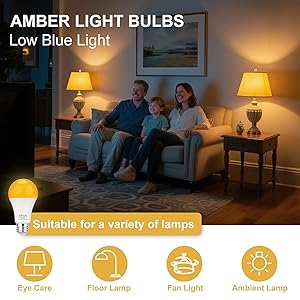 KINUR LED Amber Dimmable Light Bulbs, A19, 9W, 1800K, E26 Base, 60W Equivalent, Amber Soft Light Bulbs Warm Night Light for Bedroom, Healthy Sleep, Baby Nursery Light 2 Pack