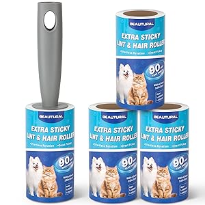 BEAUTURAL Lint Roller, Extra Sticky 360 Sheets for Pet Hair Removal, Dog and Cat Lint Remover 4 Pack, Upgraded Version