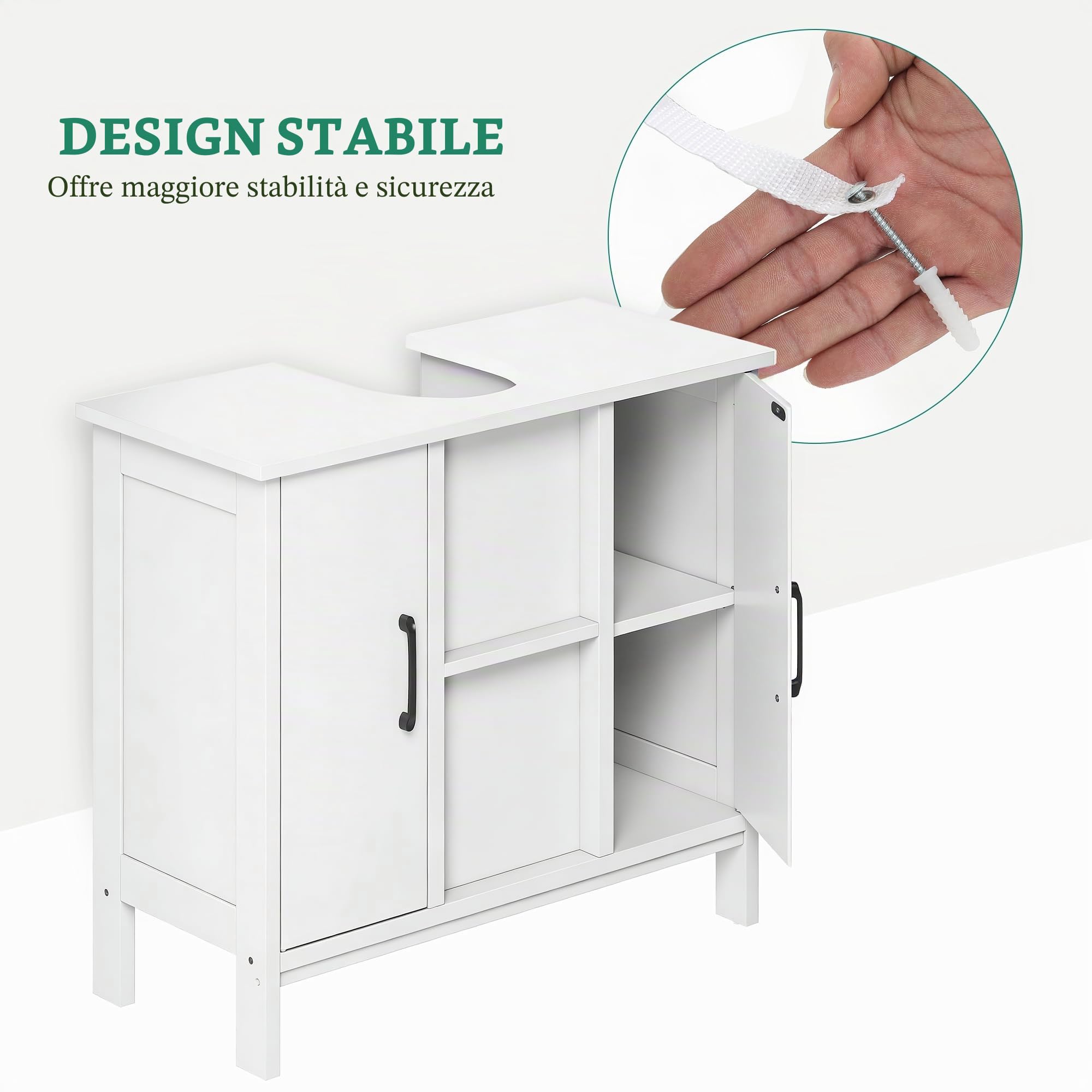YITAHOME Mobile bagno sotto lavabo, mobile lavabo senza lavabo, mobile bagno con 2 ante, ripiano regolabile, 27,5 × 11,8 × 60,5 cm