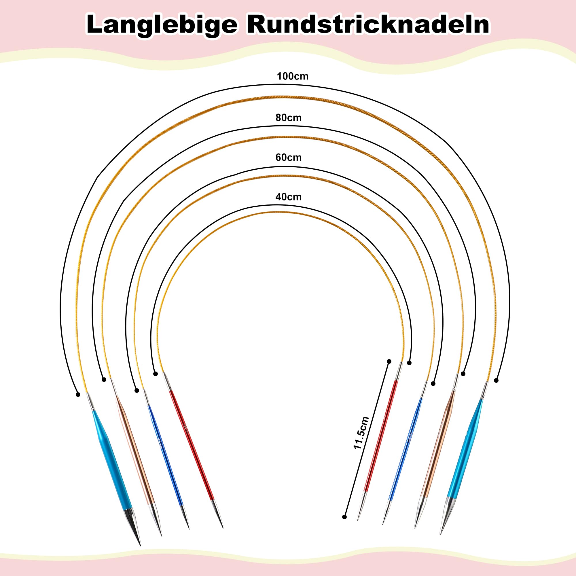 JOZEA 11 Paare Auswechselbares Rundstricknadelset mit Etui und Zubehör für arthritische Hände,3.00-8.00mm