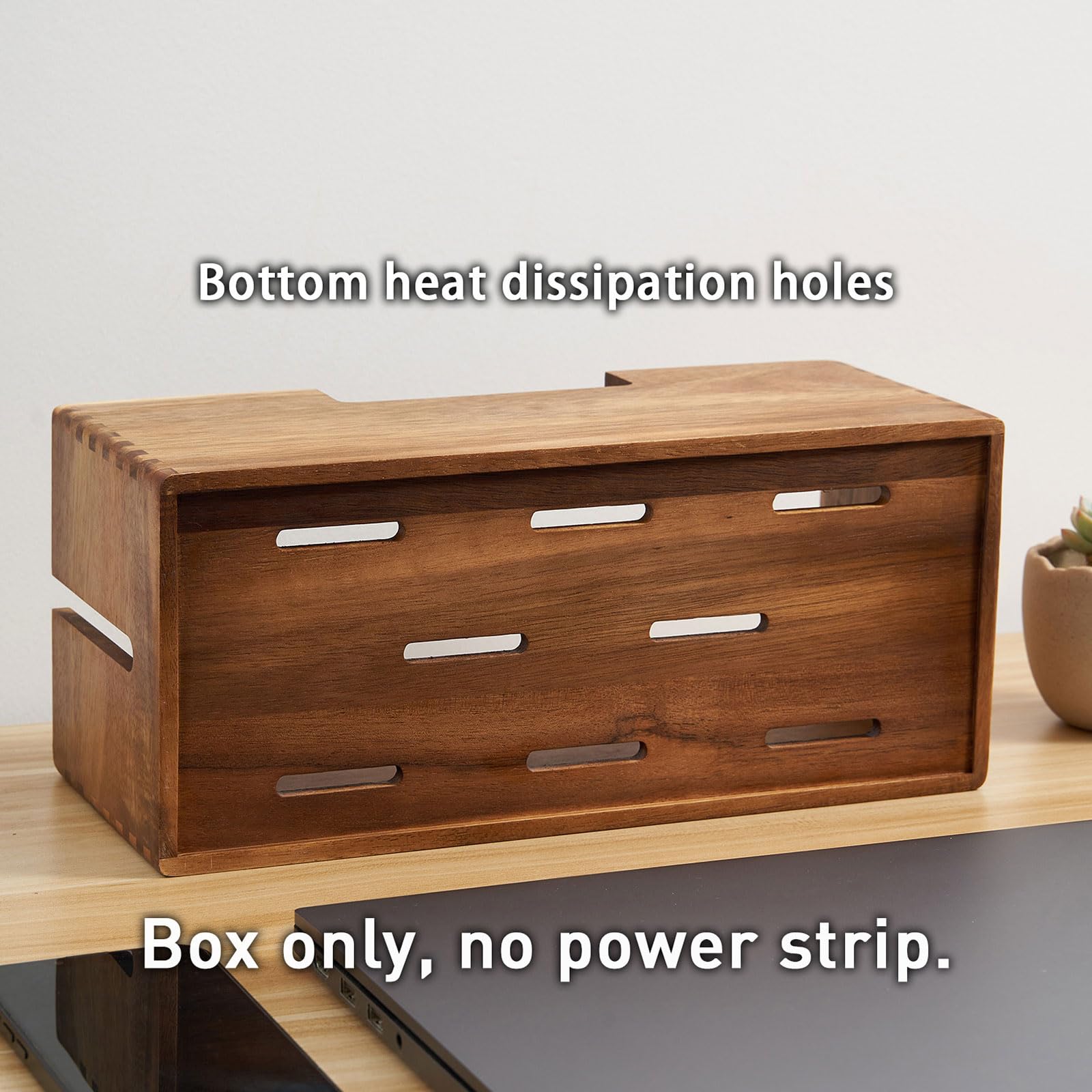 Caja organizadora de cordón de madera con cierre | Amplio espacio con canales de cable para regletas y cables para escritorio, oficina en casa, cocina