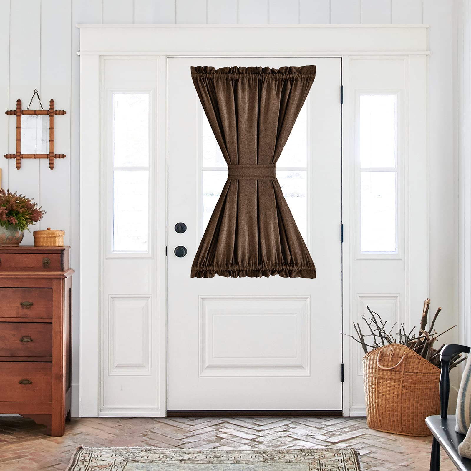 jinchan French Door Curtain Linen Look Blackout Curtain 40 inch Long One Piece Brown