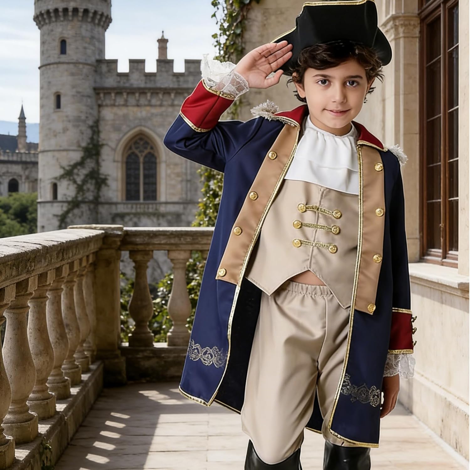 Colorful House George Washington Costume Kids Colonial Outfits Boys American Revolution Historic Navy Blue - Image 6