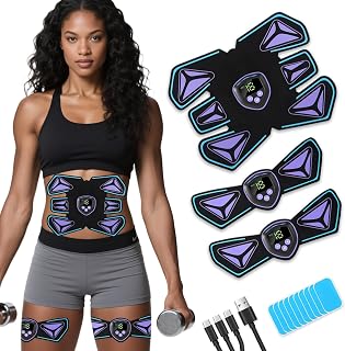 Braload EMS Abs Stimulator Elektrisches Trainingsgerät, Wiederaufladbarer Bauchmuskel-Gürtel mit 10 Gel-Pads, 6 Modi & 15 Intensitätsstufen, Für Bauch/Arme/Beine geeignet (Käfer)