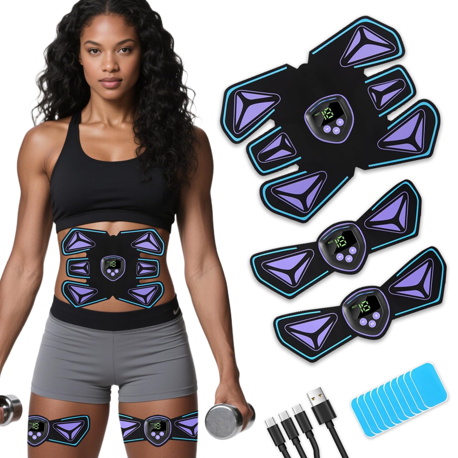 Braload EMS Abs Stimulator Elektrisches Trainingsgerät, Wiederaufladbarer Bauchmuskel-Gürtel mit 10 Gel-Pads, 6 Modi & 15 Intensitätsstufen, Für Bauch/Arme/Beine geeignet (Käfer)