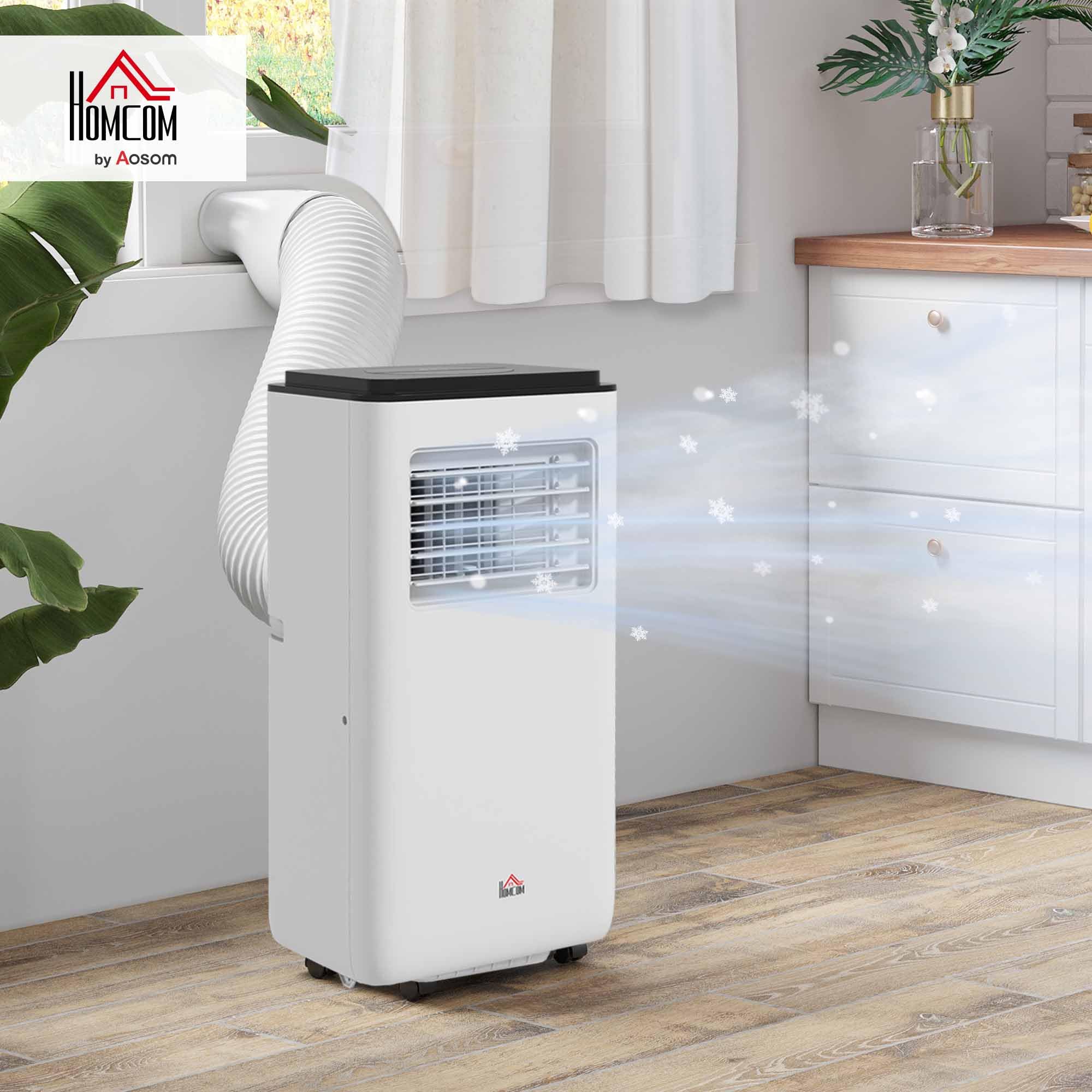 HOMCOM Condizionatore Portatile 7000BTU 2KW con Deumidificatore 3 in 1, 5 Modalità, 2 Velocità e Timer 24h, Climatizzatore Portatile con Display Digitale, Telecomando, Per Stanze Fino a 25㎡, Bianco