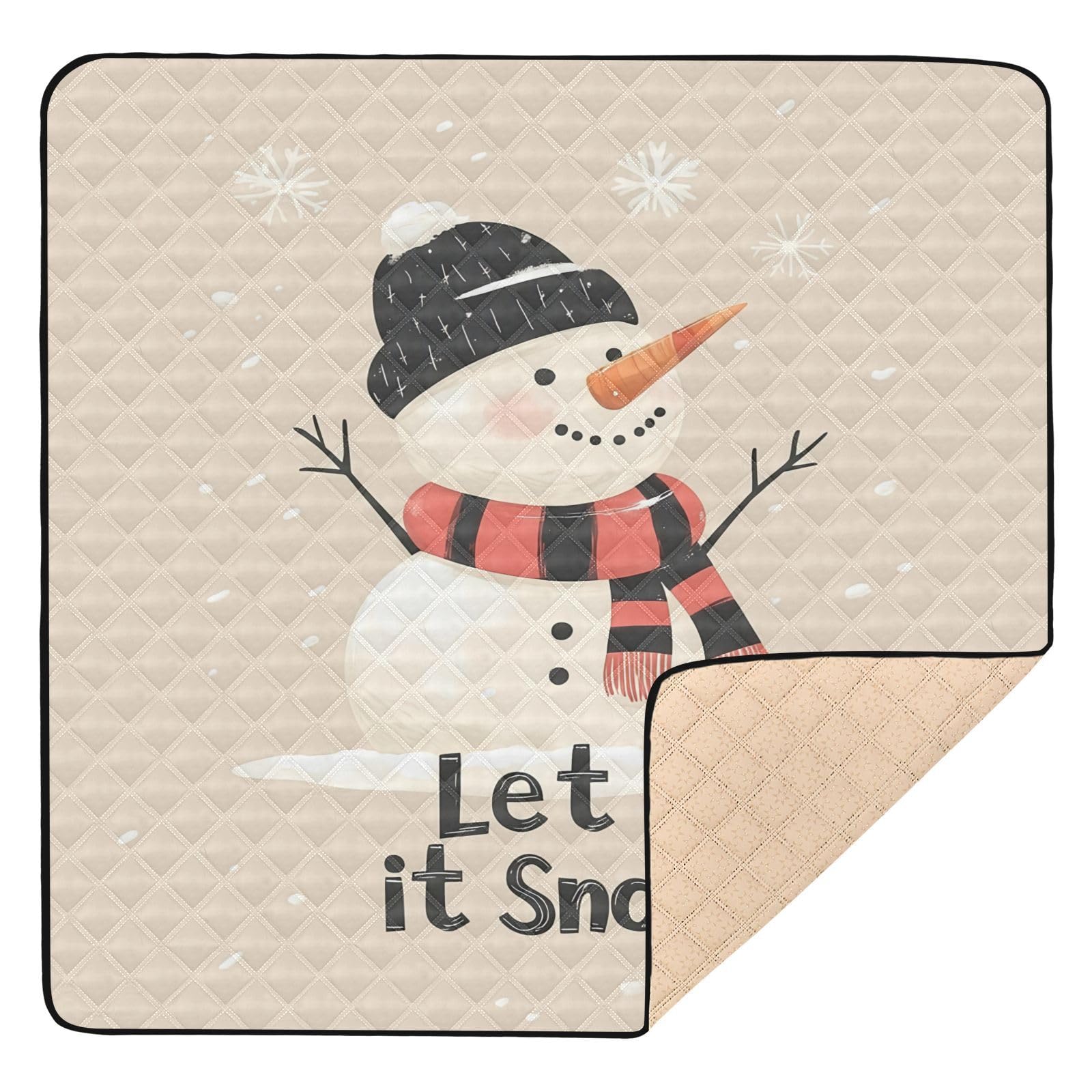 BOESI Doodle Cute Snowman Pattern Baby Play Mat, 50“ X 50” Washable Folding Crawling Mat, Baby Floor Mat, Soft, Thick, Non-Slip