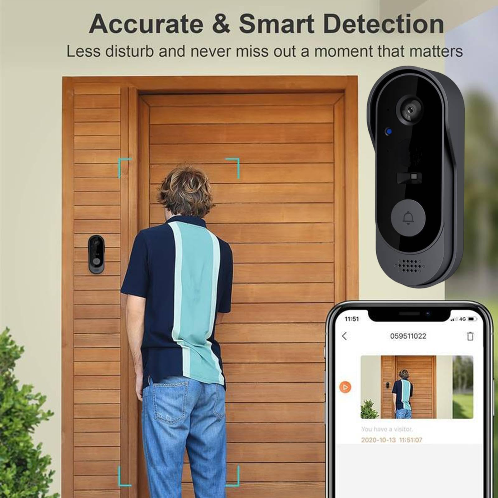 Citofono Telecamera Senza Fili Sicurezza Rilevamento Movimento Avvisi Visitatore | Campanello Video Senza Fili Avvisi Visitatori s Sicurezza Casa Intelligente Porta Ingresso Interno