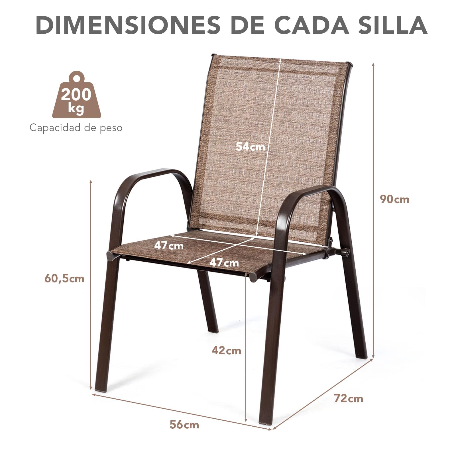 GIANTEX Juego de 2 Sillas Apilables de Jardín, Sillas de Patio con Reposabrazos y Respaldo Alto, 56 x 72 x 90 cm, Sillas de Comedor para Piscina, Terraza, Jardín (Marrón)