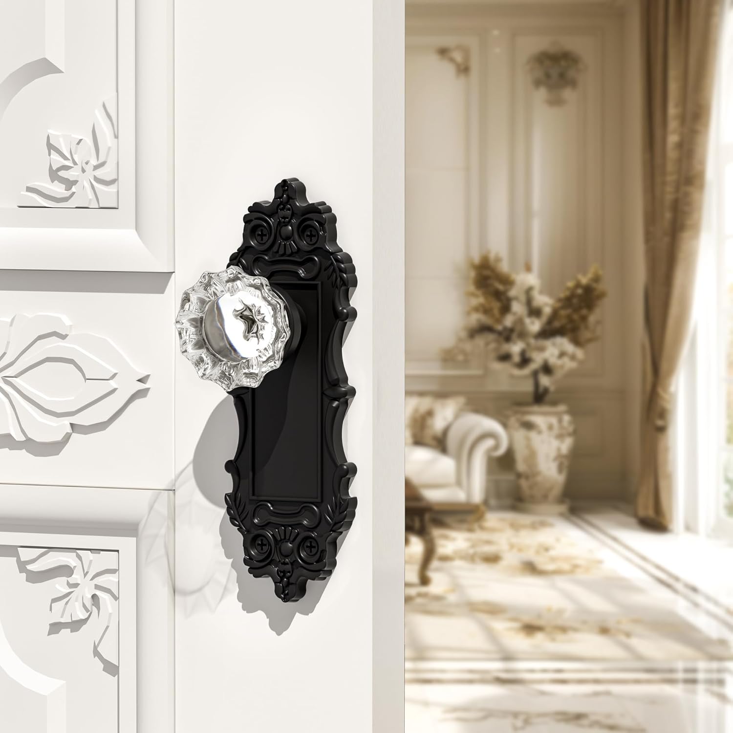 Antique Dummy Door Knobs Interior Matte Black 2 Pack Doorknob Crystal Glass Closet Door Handle Vintage Door Pulls for Pantry Door