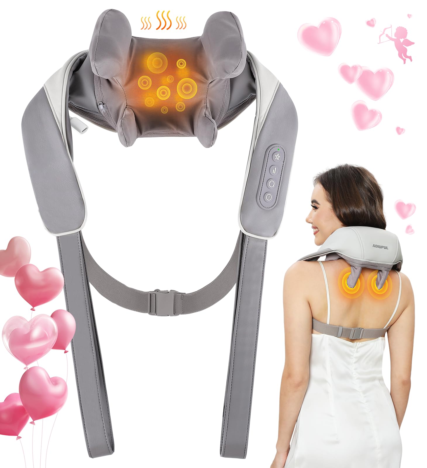 ADIUPUL Portable Neck Massager 2024 Mini Massager, Deep Shiatsu Back Neck Massager with Heat, Cordless Electric Back Shoulder and Neck Massager for Muscle Tension & Relaxation Ideal Gifts