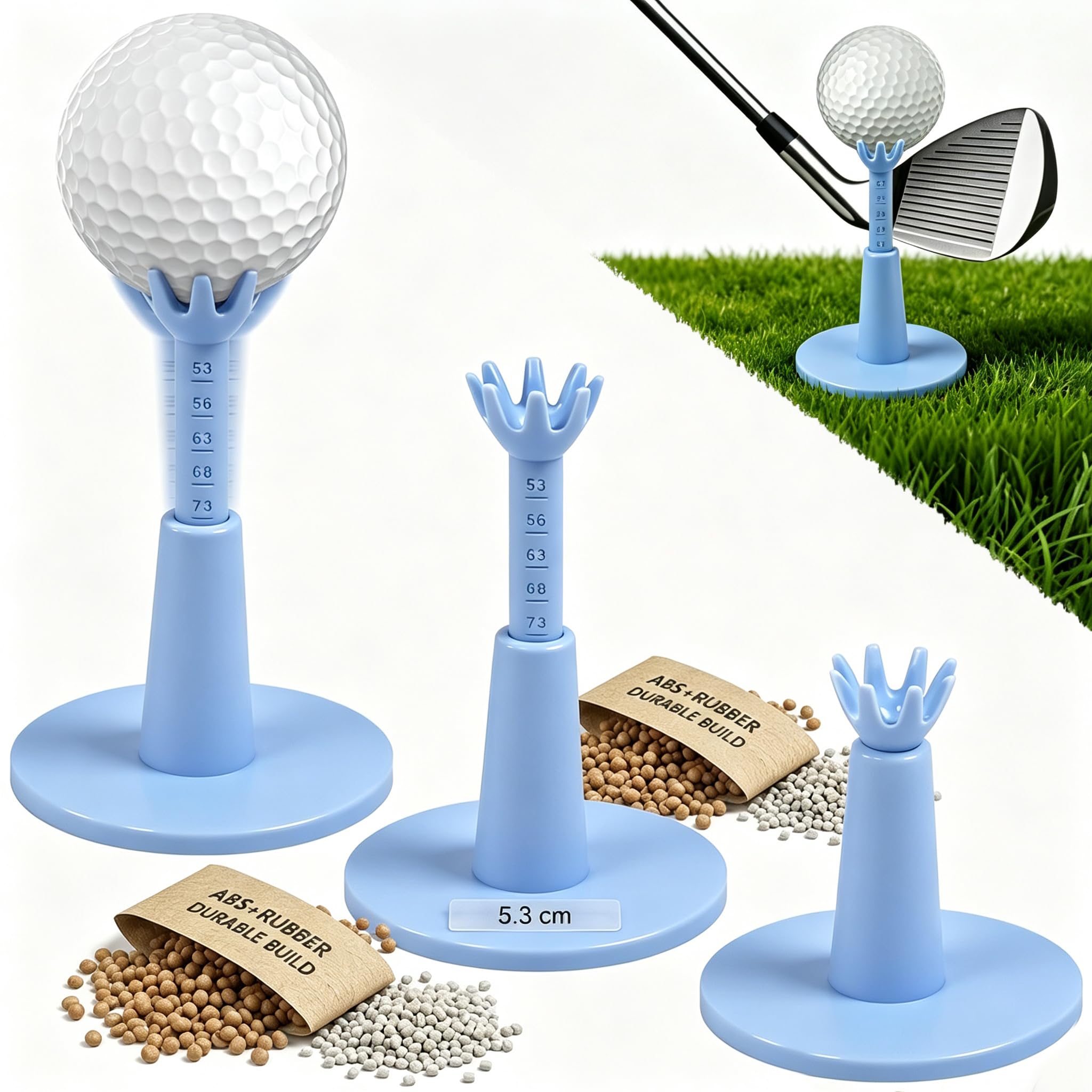 Vurixfo 3 Pack Adjustable Golf Tees Rubber for Driving Range Training