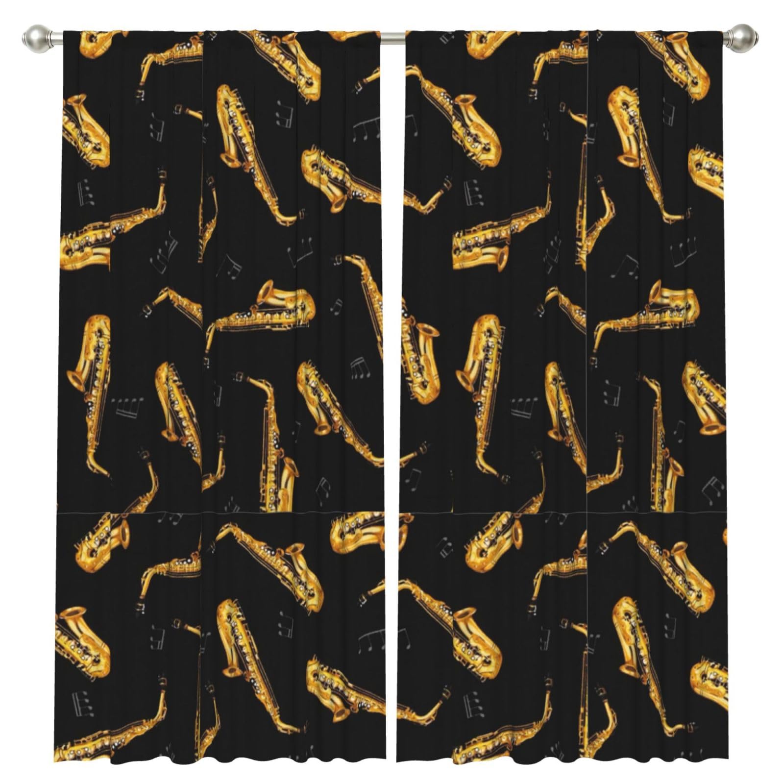 InOmak Saxophone And Music, 2 Panels Window Curtains 52 x 84 Inch Blackout Curtains for Living Room Bedroom