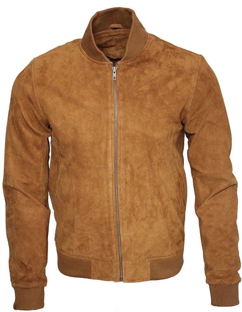 Infinity Men's Tan Retro Goat Suede Leather Bomber Varsity Jacket Xl