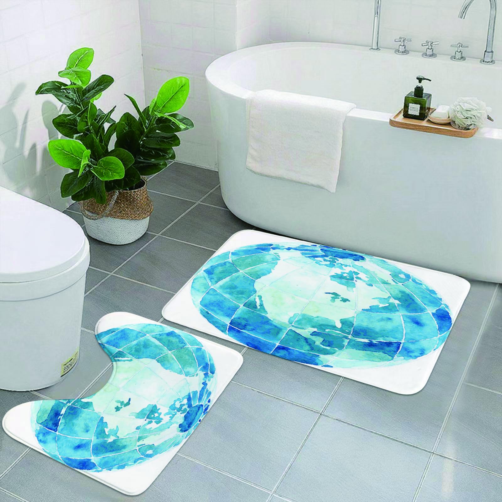 Set di 2 tappetini da Bagno, Lavabili in Lavatrice e Antiscivolo, tappetini in Morbida Fibra Superfine, Giornata Mondiale dell'ambiente PNG, Giornata Mondiale dell'ambiente.