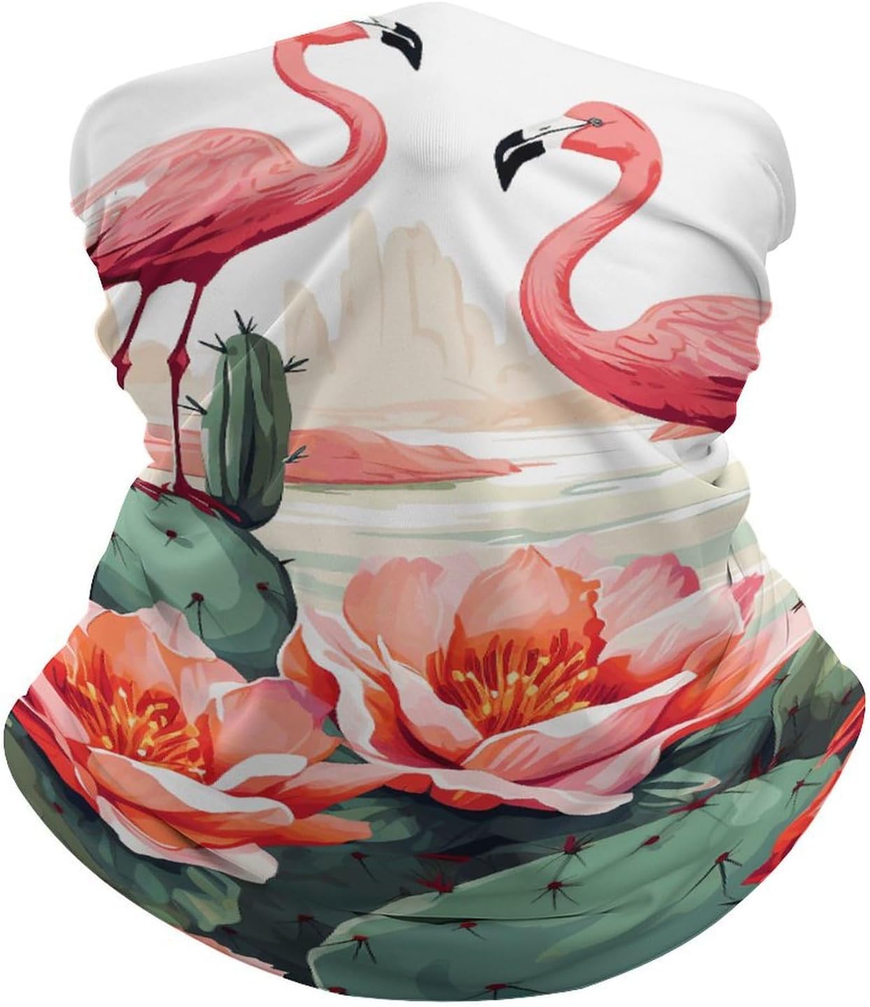 Neck Gaiter Face Mask for Cold Weather Green Flamingo Rose Flowers Face Cover Scarf for Men Women Elastic Headbands Wind-proof Bandana for Skiing Fishing Hiking Cycling