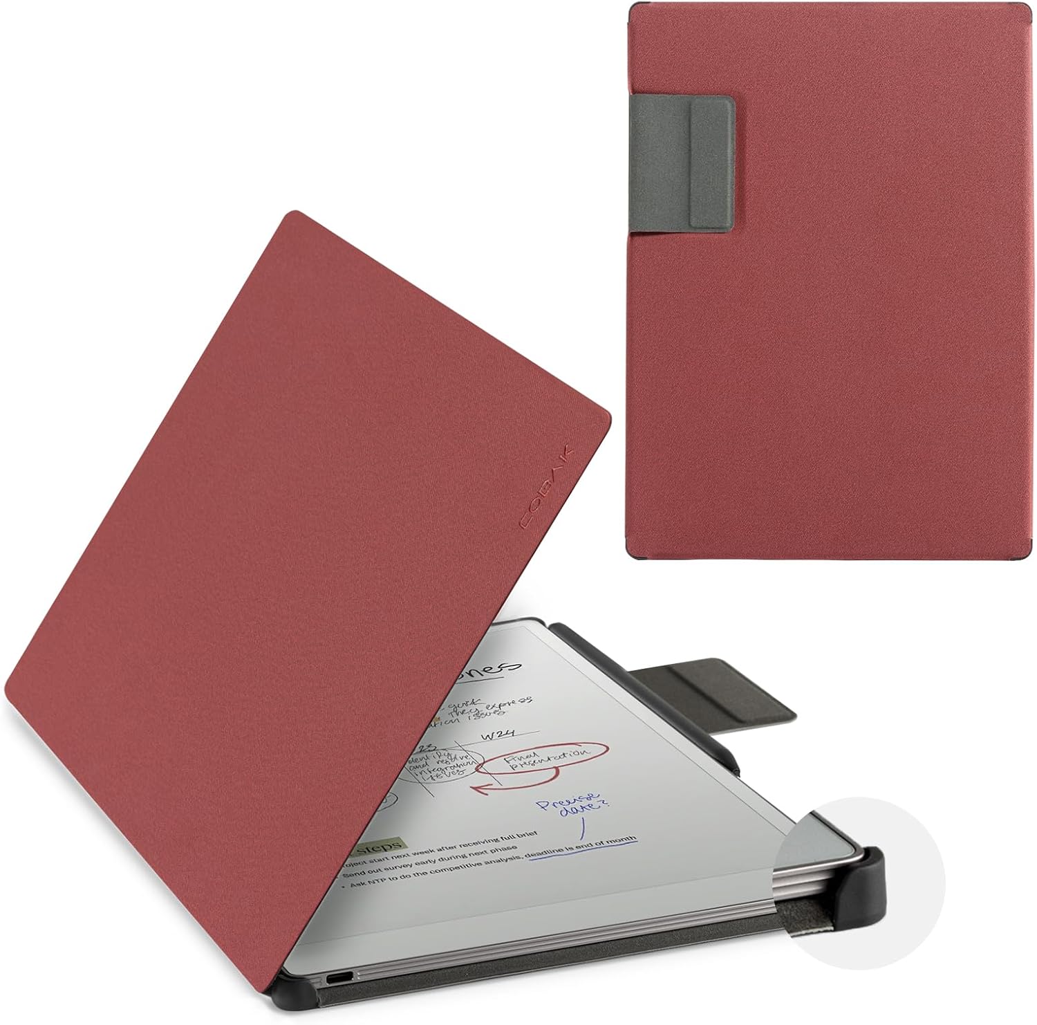 CoBak Premium Magnetic Case for 11.8" Remarkable Paper Pro 2024 Released, PU Leather Smart Auto Sleep/Wake Book Folio Cover with Corner Protection and Pen Holder Strap, Wine Red