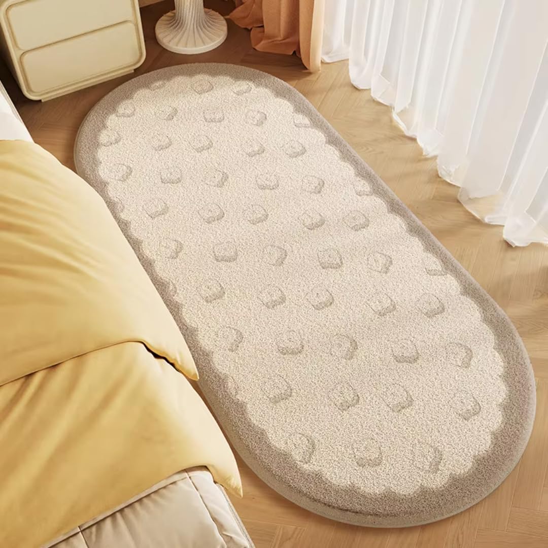 Dekoracja salonu w stylu kremowym, owalny dywan w nowoczesnym minimalistycznym stylu, gruby dywanik nocny, miękka mata podłogowa (80 x 160 cm)