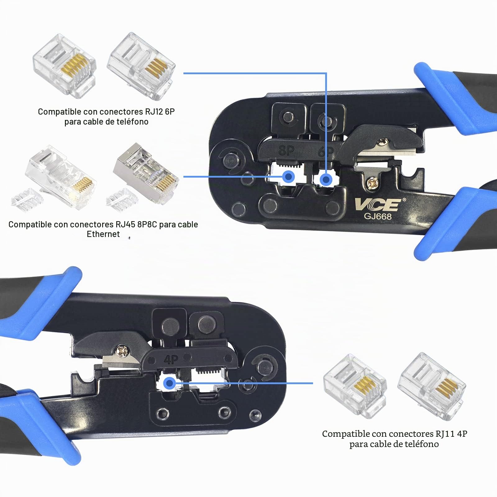 VCELINK Crimpadora RJ45 RJ12 RJ11 Ethernet 8P8C Cortar Pelar