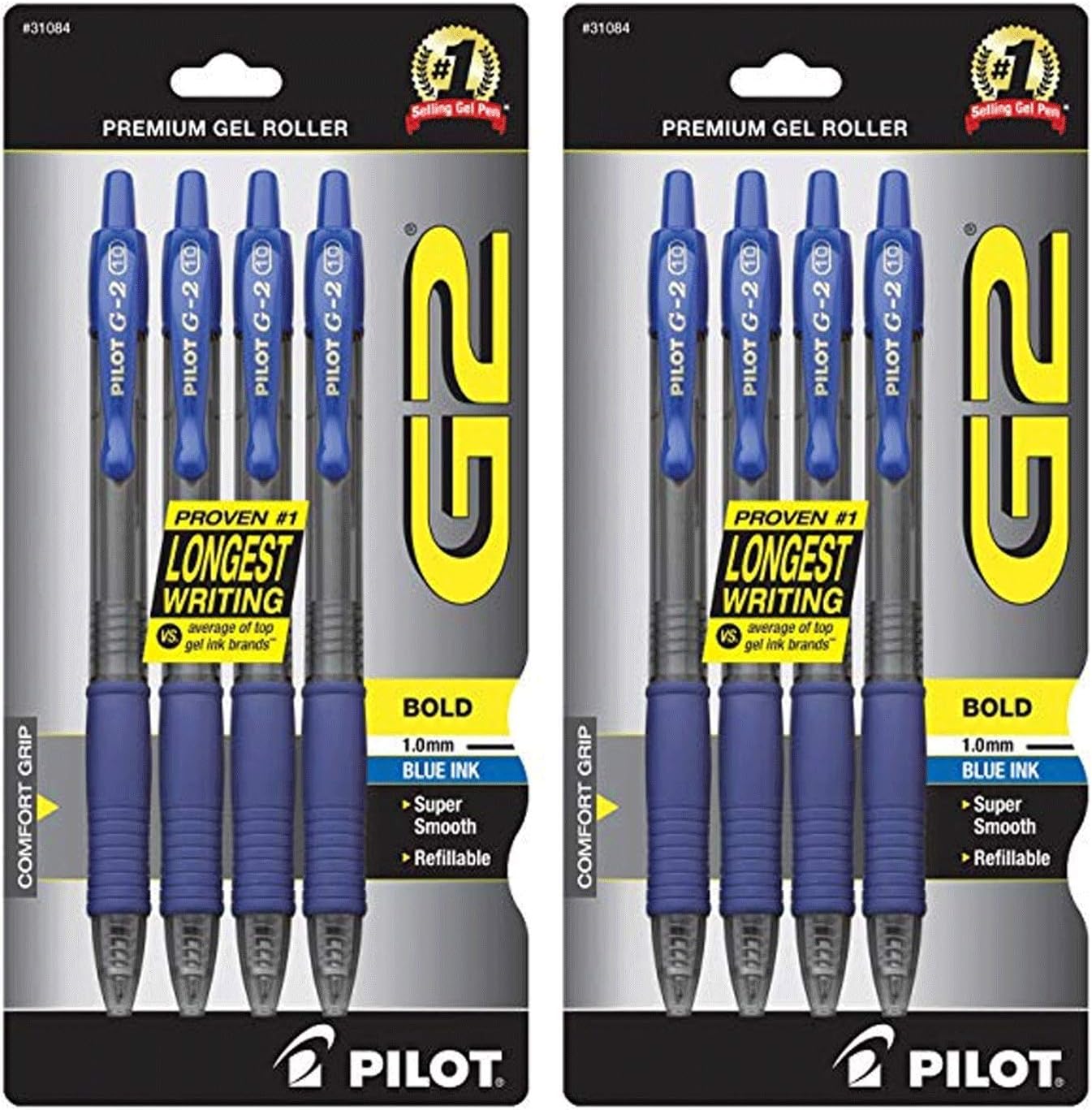 Pilot G2 Retractable Premium Gel Ink Roller Ball Pens Bold Point 4Pack Blue Ink