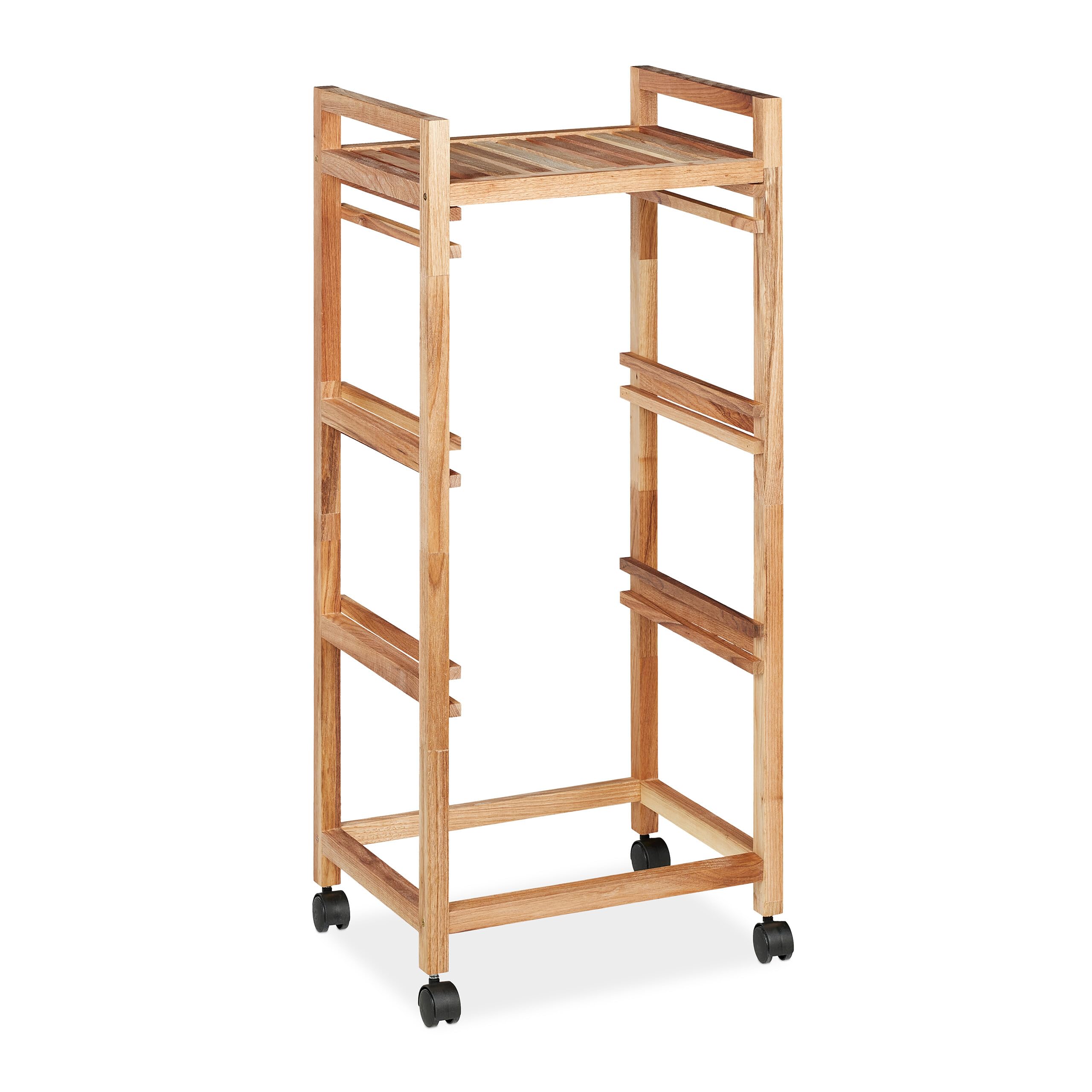 Relaxdays Mobiletto da Bagno con 3 Cestini, Scaffale Salvaspazio, Mobile in Legno, 96x43,5x33,5 cm, Naturale Beige
