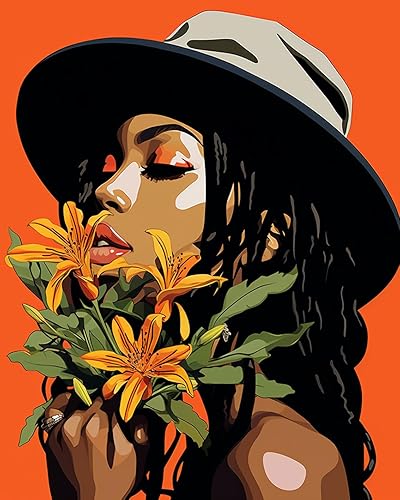 Miniatura 21 de Pintura por números de chica de moda negra para adultos principiantes mujer africana americana DIY pintura por números pintura acrílica en lienzo