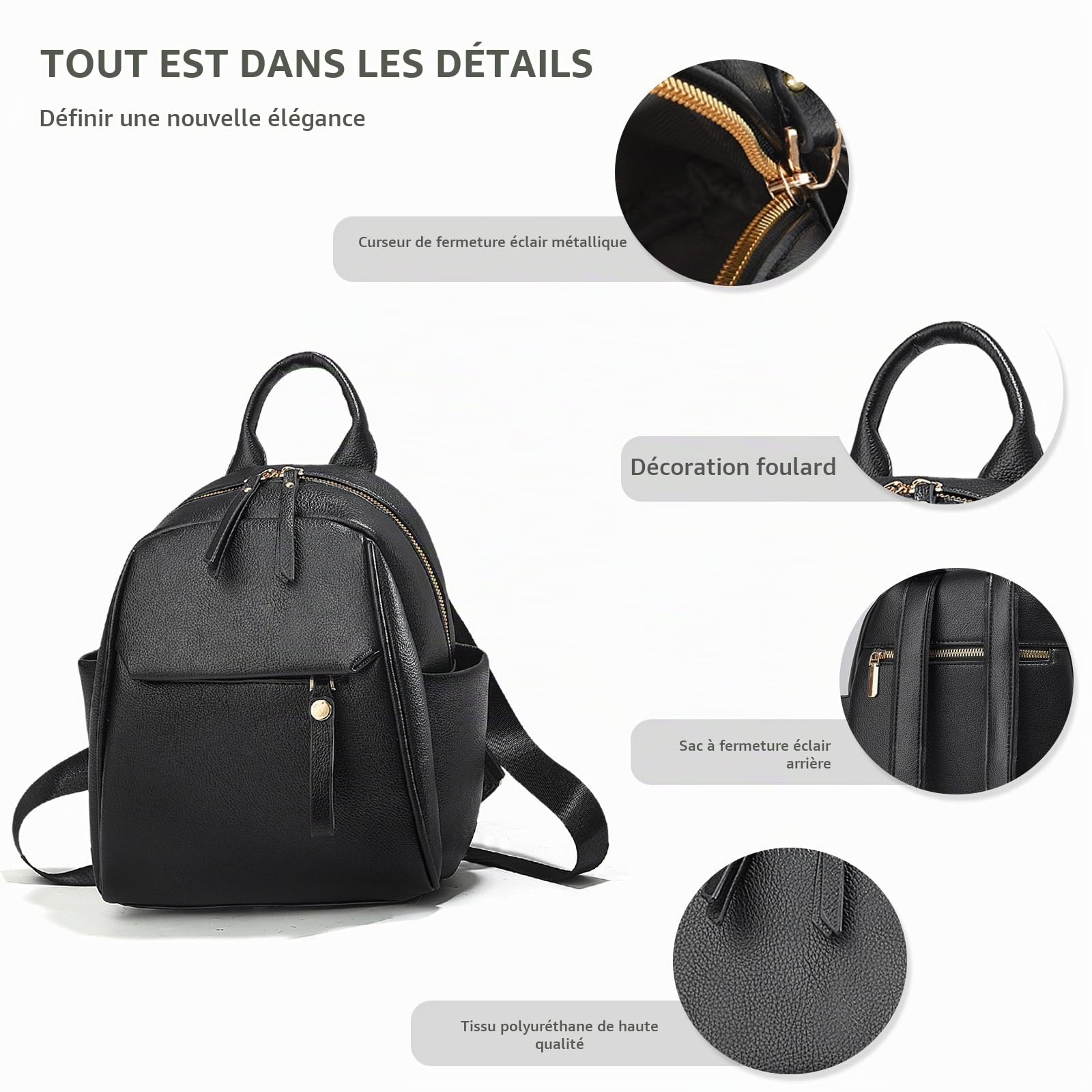 NICOLE & DORIS Petit Sac à Dos Femme Léger Mini Sac a Main a Dos PU Cuir Daypack Sac a Dos Etanche Feminin pour Travail Shopping Voyage Kaki Motif