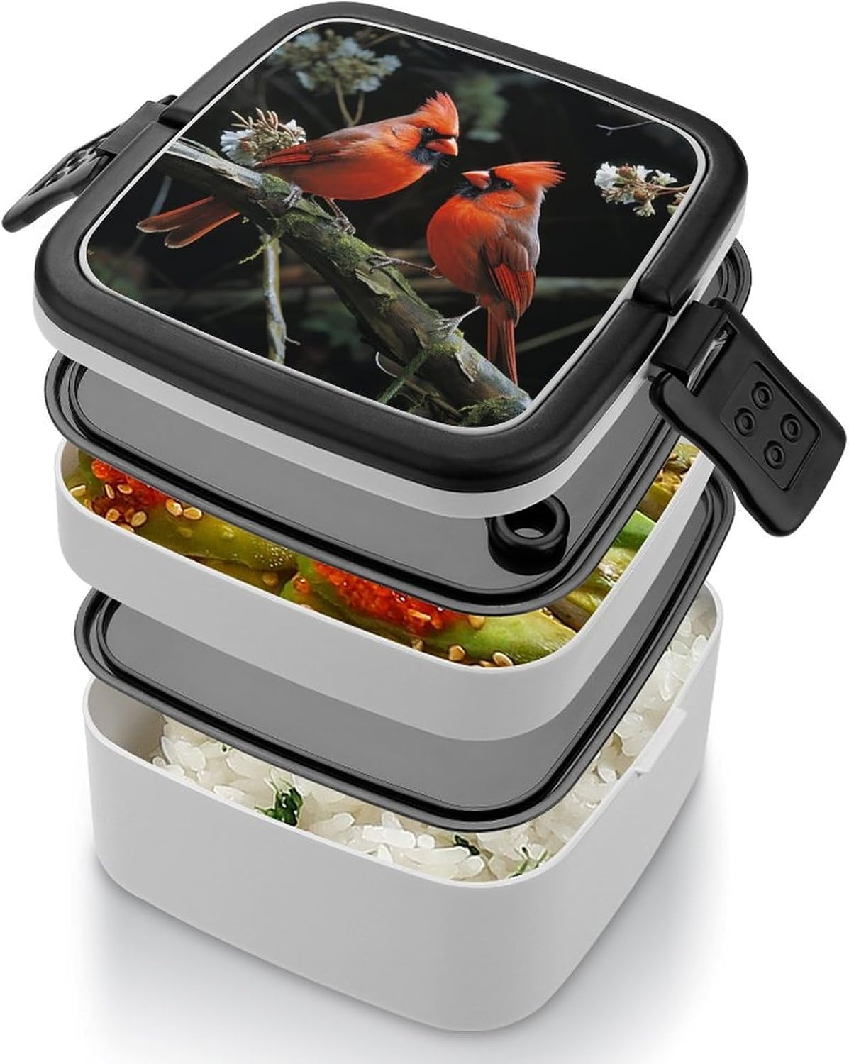 Adults Lunch Box Adult Bento Box Stackable Bento Box BPA-Free Cardinals Birds Fauna Wild Lunch Box Food Container Ideal for Meal Prep, Work, And On The Go