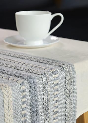 Miniatura 5 de The Art Box Camino de mesa rústico trenzado a rayas grises, 15 x 72 pulgadas, mantel de tela de algodón con flecos para cocina, comedor, decoración