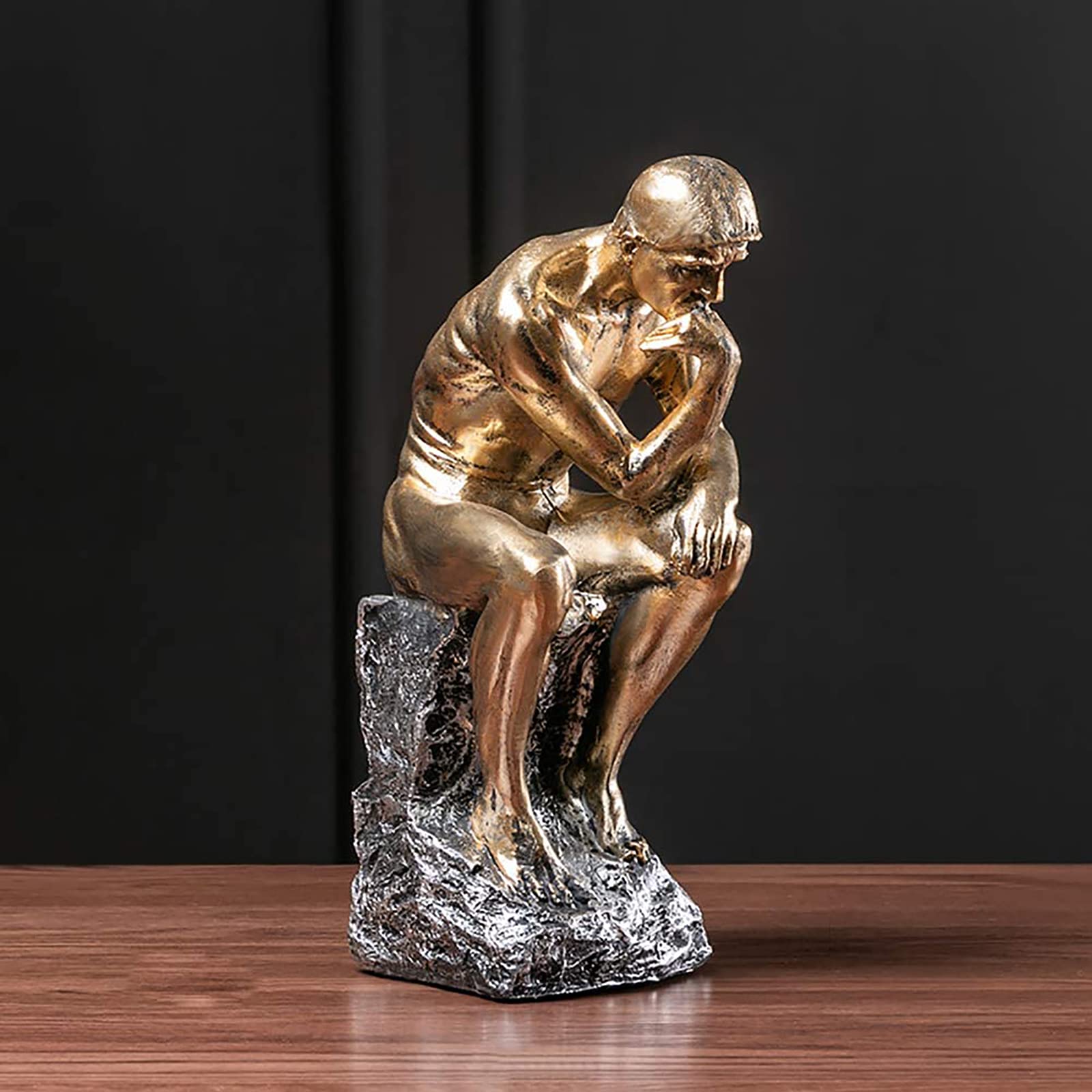 Pensatore Resina Il Pensatore Statua Collezionabili,Famoso L'uomo Pensando Sculture,Arte Uomo Scultura Statuatta Ispiratrice Arteigianato,Per Soggiorno Casa Ufﬁcio Decoro Regalo-Dorato. 14x10x25cm(6x4