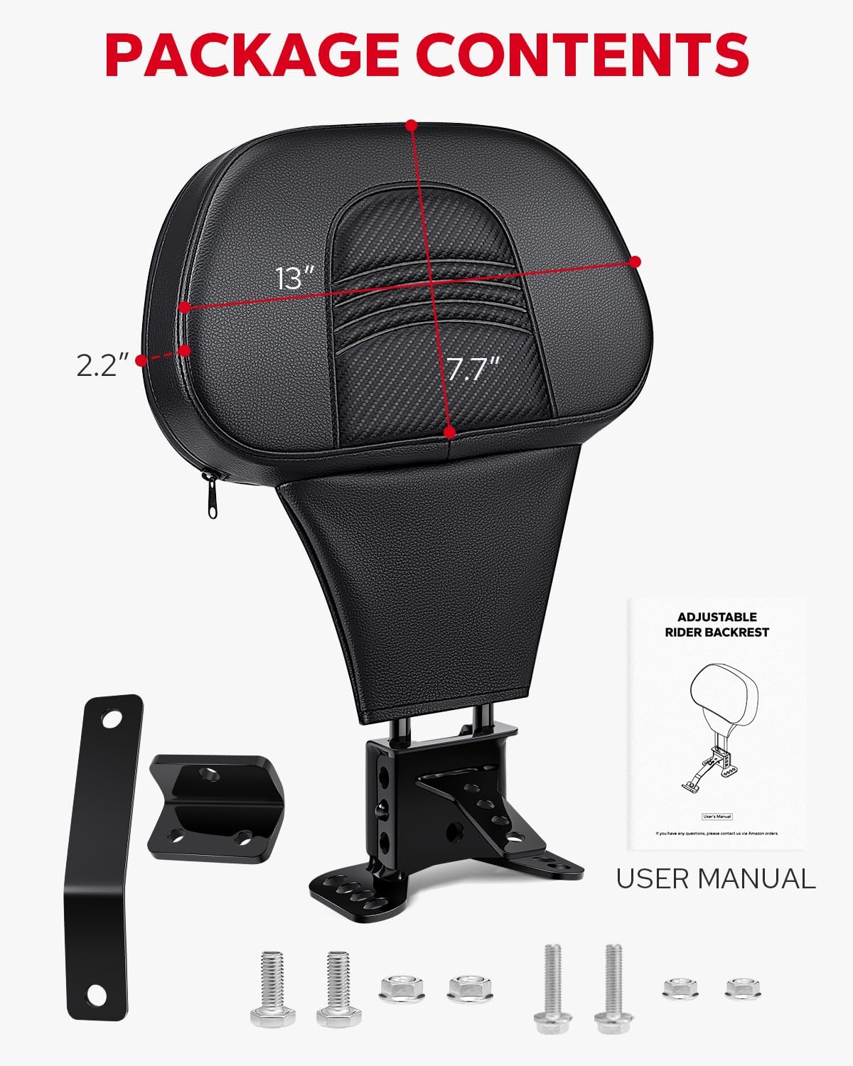 Amazicha Rider Driver Backrest, Adjustable Driver Rider Backrest Fit for Harley Davidson Touring Road King Street Glide Electra Glide Road Glide 1988-2024, Black